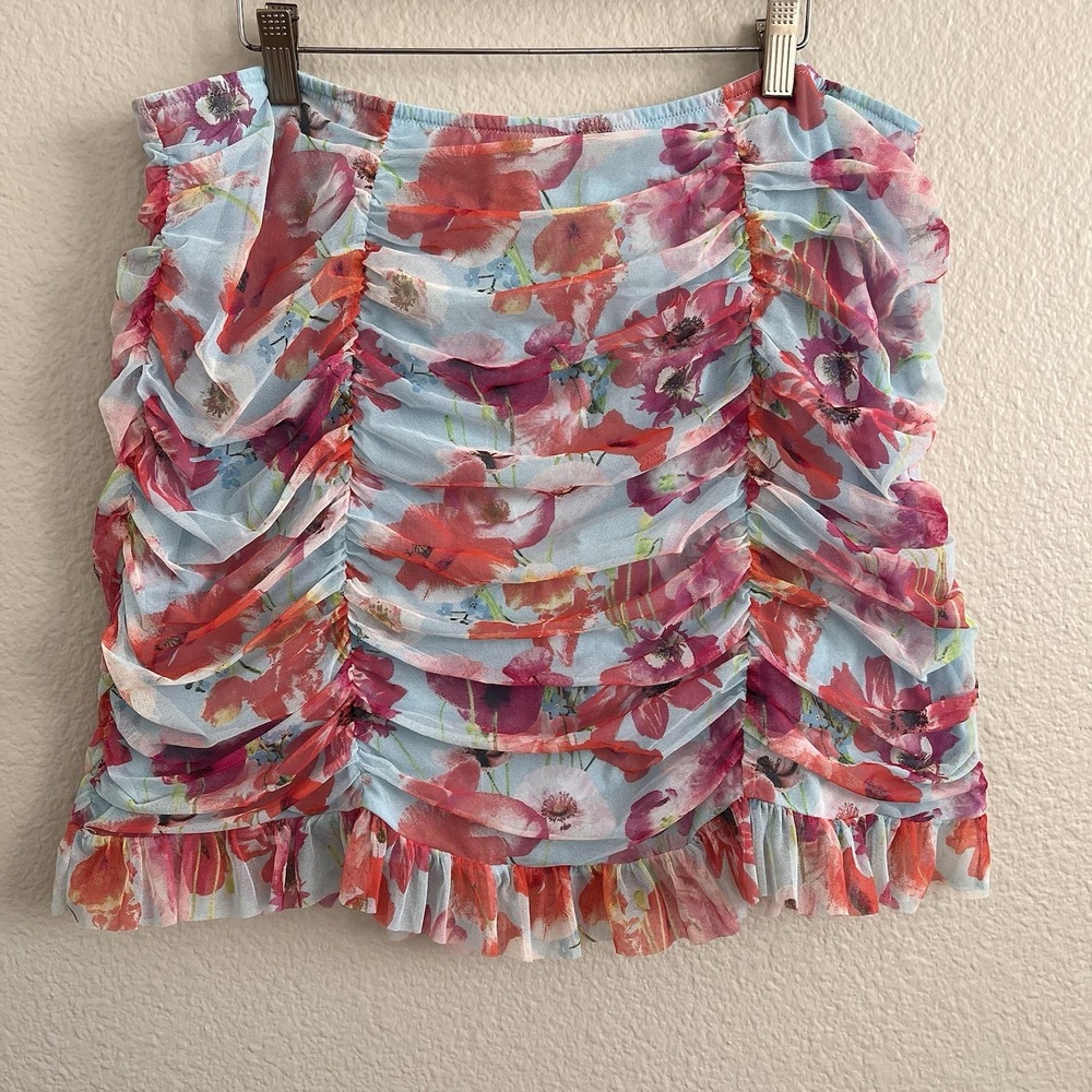 Victoria's Secret XXL Ruched Floral Mini Skirt Mesh Y2K Coquette Cottagecore